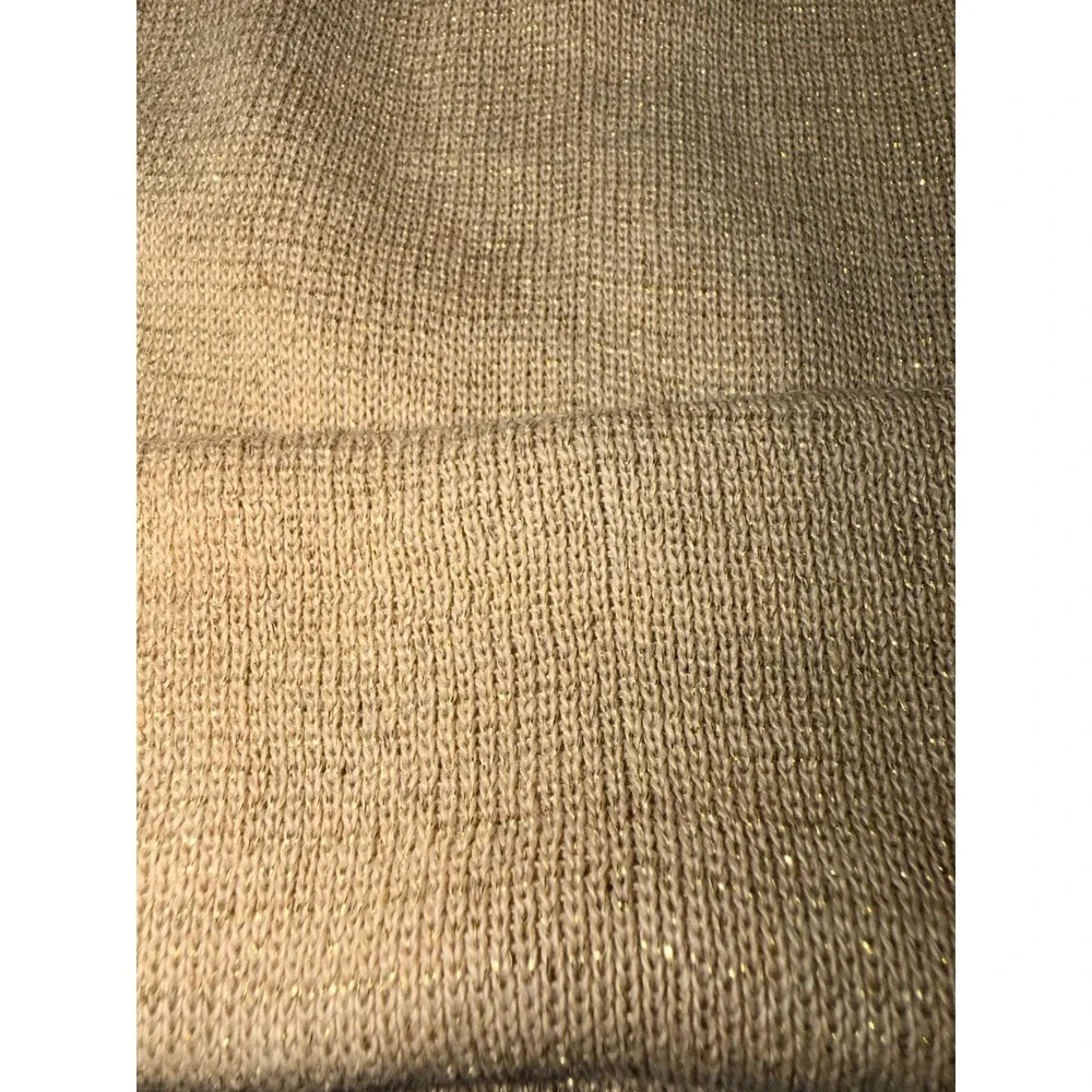 New Women Tan Gold Metallic‎ Shimmer Knit Cuffed Beanie Hat One Size Winter Hat